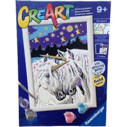 Ravensburger - CreArt Serie E: Unicorni innamorati, Kit per Dipingere con i Numeri, Contiene una Tavola Prestampata, Pennello, C