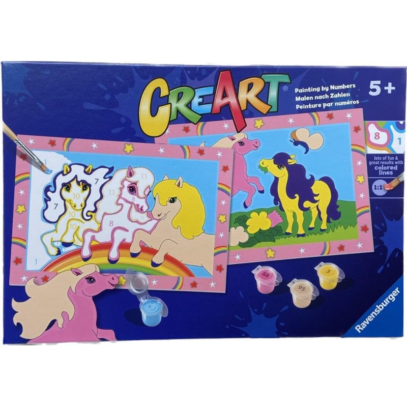 Ravensburger - CreArt Serie Junior, Pony, Kit dipingere con i Numeri, contiene 2 tavole prestampate, Pennello, Colori