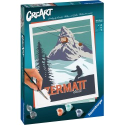 Ravensburger - CreArt Zermatt in Svizzera, Kit per Dipingere con i Numeri, Contiene Tavola Prestampata 24x30 cm, Pennello, Color