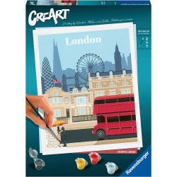 Ravensburger - CreArt City: Londra, Kit per Dipingere con i Numeri, Contiene Tavola Prestampata 24x30 cm, Pennello, Colori e Acc