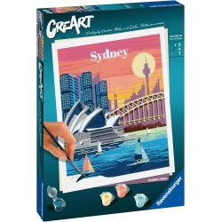 Ravensburger - CreArt City: Sydney, Kit per Dipingere con i Numeri, Contiene Tavola Prestampata 24x30 cm, Pennello, Colori e Acc