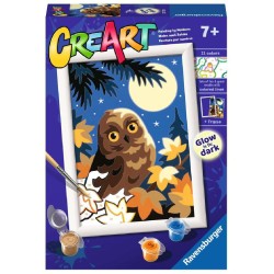 Ravensburger - CreArt Serie E: Civetta al chiaro di luna, Kit per Dipingere con i Numeri, Contiene una Tavola Prestampata, Penne