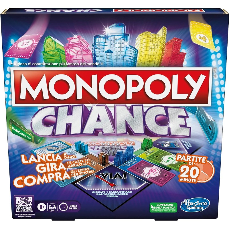 Hasbro - Monopoly Chance - gioco da tavolo, gioco per famiglie di Monopoly veloce da 2 a 4 giocatori - F8555103