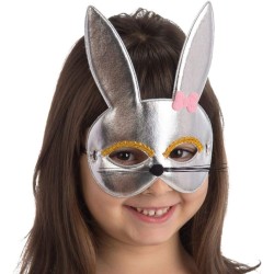 Carnival Toys - Maschera Coniglietta Argento Bimba in Tessuto Metallizzato, 01787