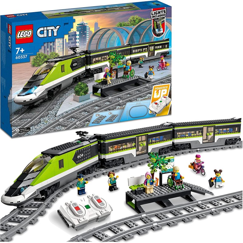 LEGO 60337 - City Treno Passeggeri Espresso, Locomotiva Telecomandata con Luci Dimmerabili e Binari - LG60337