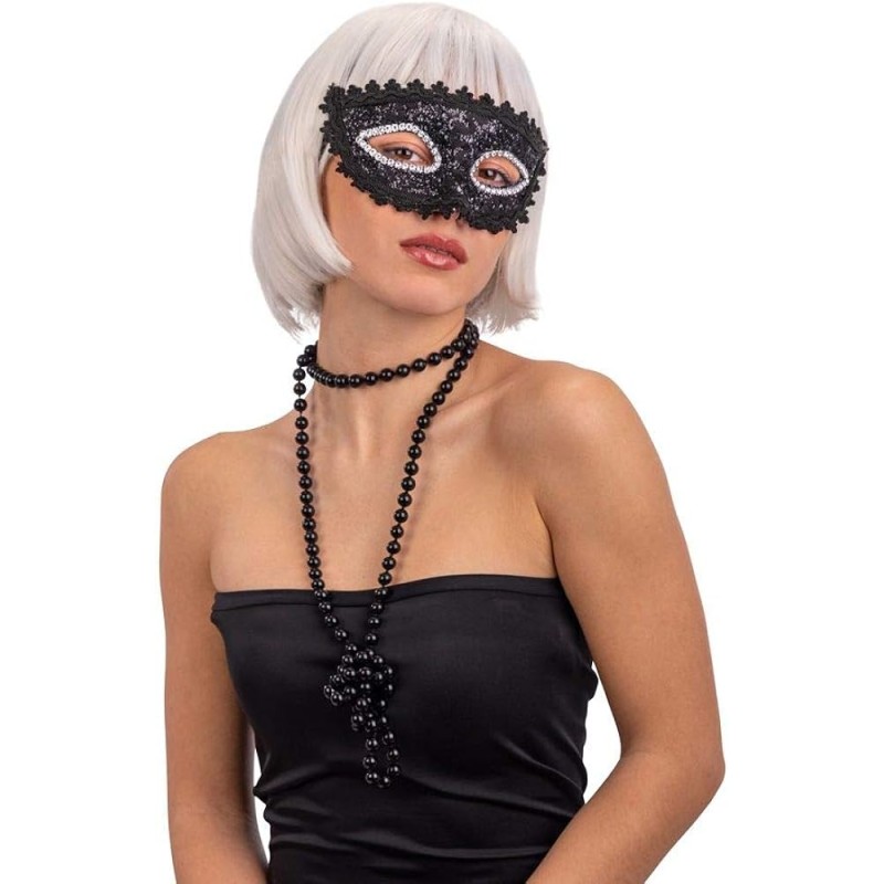 Carnival Toys - Maschera Nera in Plastica con Pizzo e Strass, 01270