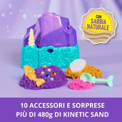 Spin Master - Kinetic Sand, Playset Il Cristallo della Sirenetta, Sabbia Colorata Cinetica 481 g, Accessori per Scavare e Scopri