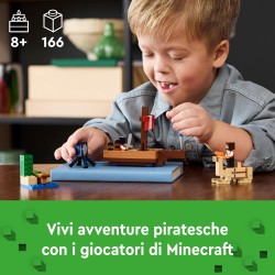 LEGO - Minecraft Il Viaggio del Galeone dei Pirati, Barca Giocattolo da Costruire con 2 Personaggi e 2 Animali, da 8 Anni, Regal