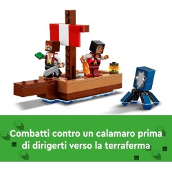 LEGO - Minecraft Il Viaggio del Galeone dei Pirati, Barca Giocattolo da Costruire con 2 Personaggi e 2 Animali, da 8 Anni, Regal