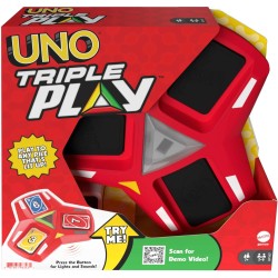 Mattel Games - UNO Triple Play Gioco di Carte con Porta-Carte, Luci Led e Suoni