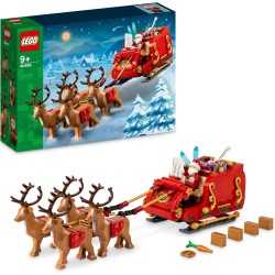 LEGO - Slitta di Babbo Natale Giocattolo, da 9 Anni in su con Minifigure, Renne, Chitarra, Orsacchiotto e Sci, Idea Regalo Natal