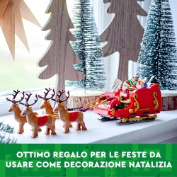 LEGO - Slitta di Babbo Natale Giocattolo, da 9 Anni in su con Minifigure, Renne, Chitarra, Orsacchiotto e Sci, Idea Regalo Natal