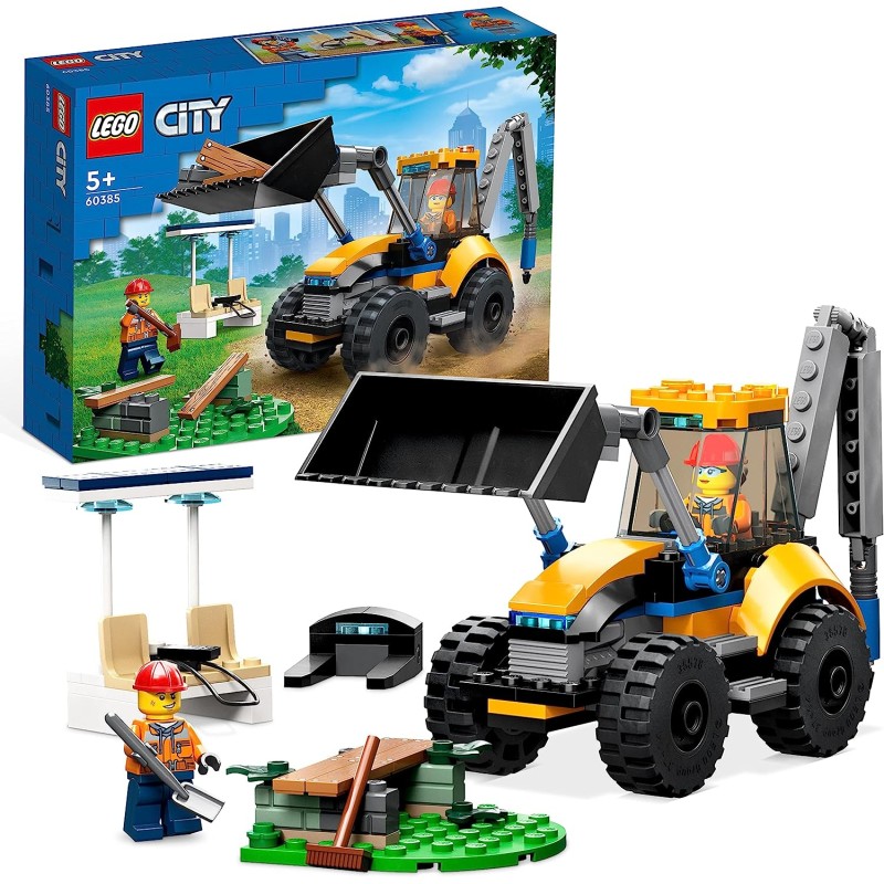 LEGO 60385 City Scavatrice per Costruzioni, Escavatore Giocattolo con Minifigure - LG60385