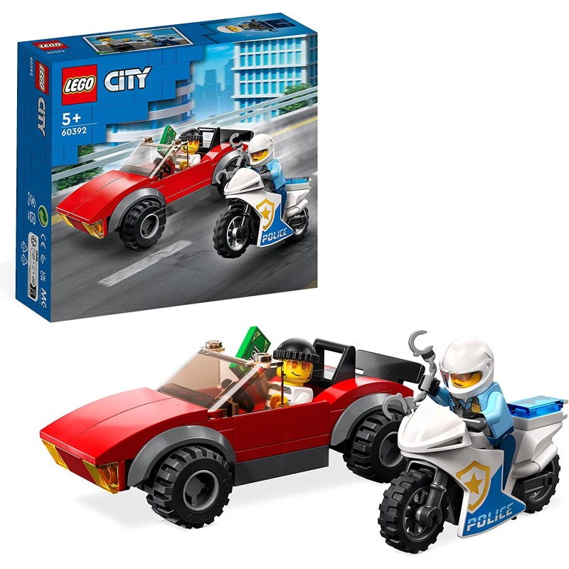 LEGO 60392 City Inseguimento sulla Moto della Polizia Giocattolo con Modello di Auto da Corsa e 2 Minifigure - LG60392