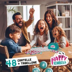 Giochi Preziosi - Happy Tombola, Tombola Classica Rinnovata con Tabellone, Cartelle, Numeri, Timbri Cancellabili e Carnet Premi 