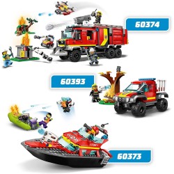 LEGO 60393 City Fire Soccorso sul Fuoristrada dei Pompieri, Camion Giocattolo dei Vigili del Fuoco 4x4 Lancia-Elementi d Acqua -