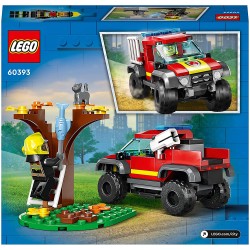 LEGO 60393 City Fire Soccorso sul Fuoristrada dei Pompieri, Camion Giocattolo dei Vigili del Fuoco 4x4 Lancia-Elementi d Acqua -