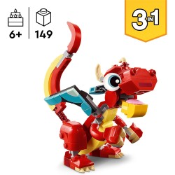 LEGO - Creator 31145 3 in 1 Drago Rosso, Giochi per Bambini e Bambine da 6 Anni Fan degli Animali, Action Figure Ricostruibile i