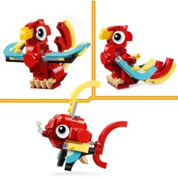 LEGO - Creator 31145 3 in 1 Drago Rosso, Giochi per Bambini e Bambine da 6 Anni Fan degli Animali, Action Figure Ricostruibile i