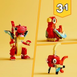 LEGO - Creator 31145 3 in 1 Drago Rosso, Giochi per Bambini e Bambine da 6 Anni Fan degli Animali, Action Figure Ricostruibile i