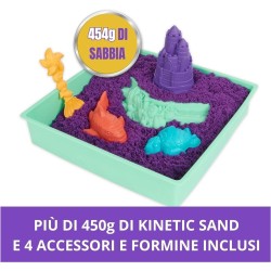 Kinetic Sand - Playset Castelli di Sabbia, Sabbia cinetica con Vaschetta, Sabbia Magica Colorata a Sorpresa 454gr, 3 Formine Inc