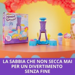 Kinetic Sand - Gelateria Colorata, Sabbia Cinetica 396g di Sabbia Blu, Rosa e Bianca, 2 Coni Gelato Giocattolo, 2 Strumenti per 