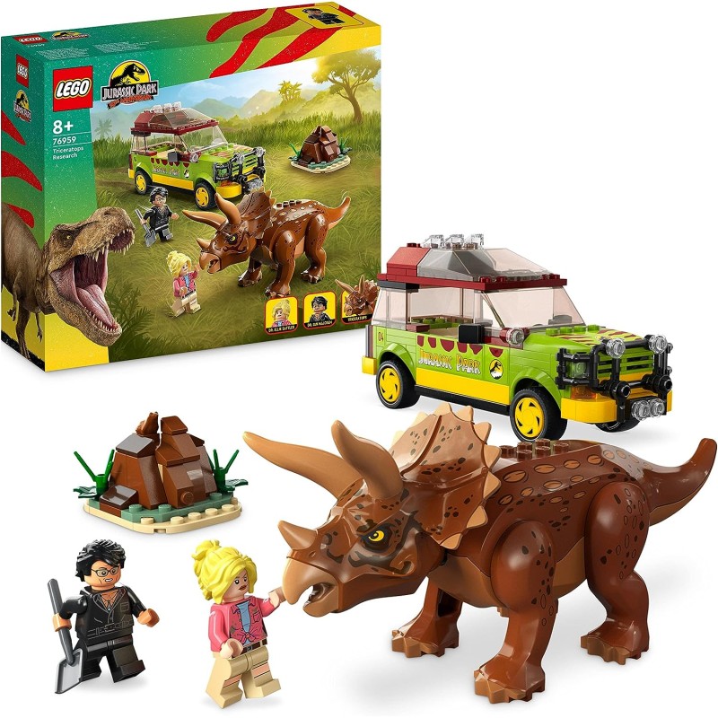 LEGO 76959 Jurassic Park La Ricerca del Triceratopo, Set Dinosauro Giocattolo con Macchina Ford Explorer e Minifigure, Collezion