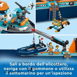 LEGO 60368 City Esploratore Artico, Grande Nave Giocattolo Galleggiante con Elicottero, Gommone, Sottomarino, Relitto Barca Vich