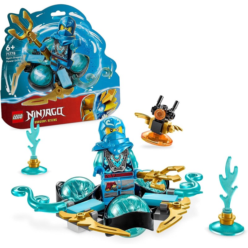 LEGO 71778 NINJAGO Drift del Potere del Drago Spinjitzu di Nya, Trottola Giocattolo con Minifigure di Nya da Collezione