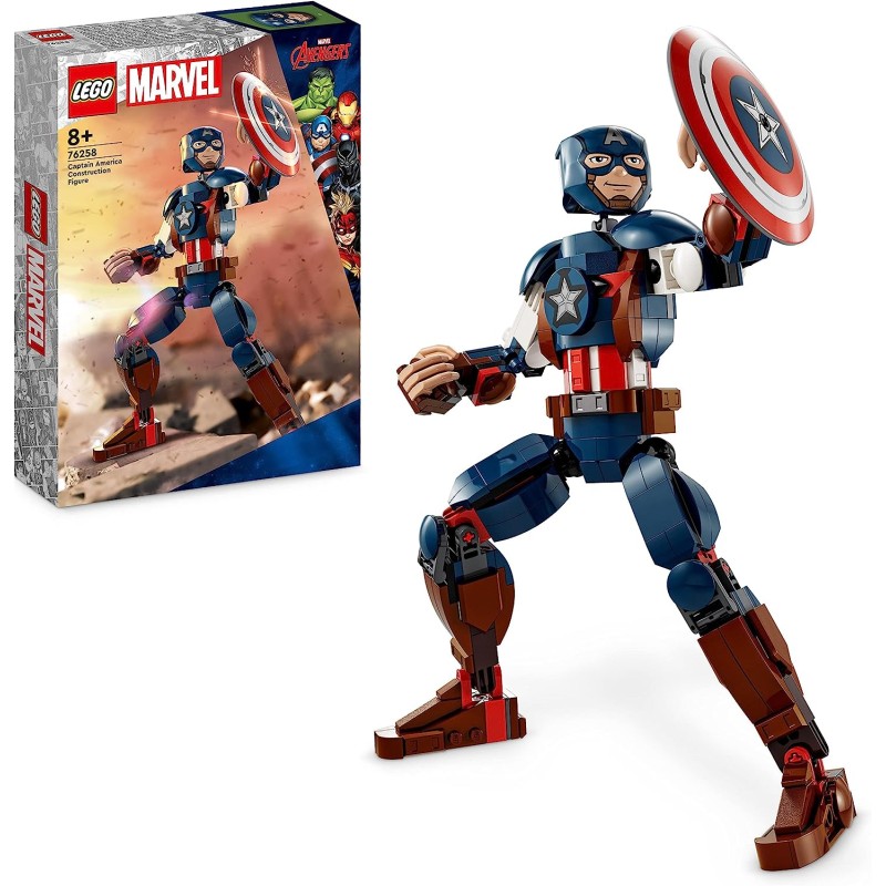 LEGO 76258 Marvel Personaggio di Captain America, Giocattolo da Esposizione, Supereroe da Costruire con Scudo, Collezione Avenge