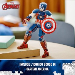 LEGO 76258 Marvel Personaggio di Captain America, Giocattolo da Esposizione, Supereroe da Costruire con Scudo, Collezione Avenge