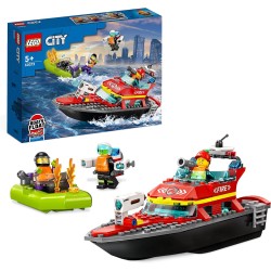 LEGO - CITY La barca di salvataggio dei pompieri, giocattolo galleggiante, jetpack e minifigurine - 60373