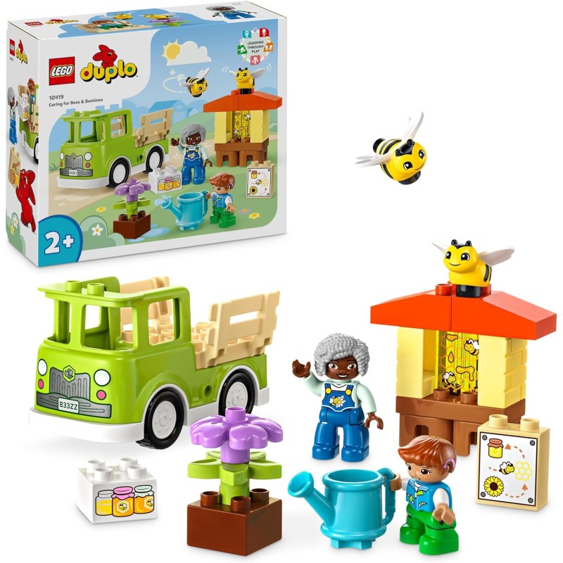 LEGO DUPLO Cura di Api e Alveari, Gioco Educativo età Prescolare con 2 Personaggi e Camion Giocattolo, Set da Costruire e Ricost