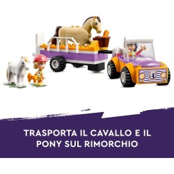 LEGO Friends Rimorchio con Cavallo e Pony, Giocattolo per la Cura degli Animali con 2 Mini Bamboline di Liann e Zoya, Auto da Co