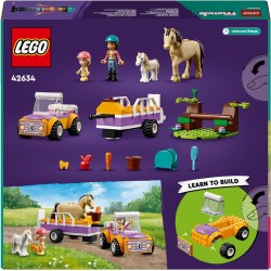 LEGO Friends Rimorchio con Cavallo e Pony, Giocattolo per la Cura degli Animali con 2 Mini Bamboline di Liann e Zoya, Auto da Co