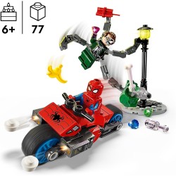 LEGO Marvel Inseguimento Sulla Moto: Spider-Man vs. Doc Ock, Motocicletta Giocattolo da Costruire con Shooter e Spara Ragnatele,