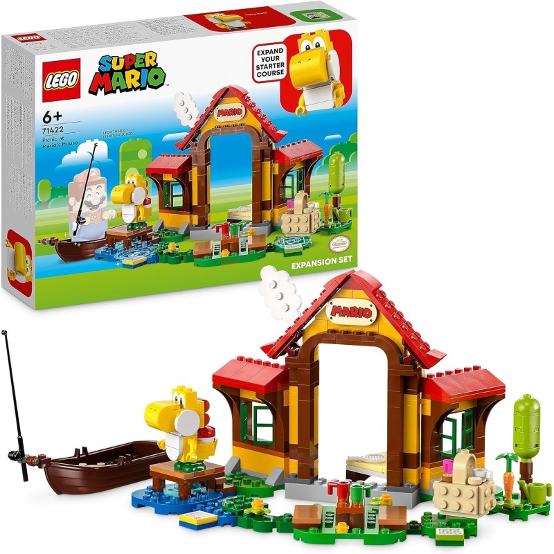 LEGO Super Mario Pack di Espansione Picnic alla Casa di Mario, con Figura di Yoshi Giallo da Abbinare a Uno Starter Pack, 71422