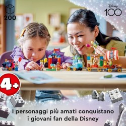 LEGO Disney Treno delle Celebrazioni Disney, Giocattolo Serie 100° Anniversario con Carri di Vaiana, Woody, Peter Pan e Trilli p