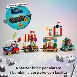 LEGO Disney Treno delle Celebrazioni Disney, Giocattolo Serie 100° Anniversario con Carri di Vaiana, Woody, Peter Pan e Trilli p