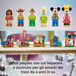 LEGO Disney Treno delle Celebrazioni Disney, Giocattolo Serie 100° Anniversario con Carri di Vaiana, Woody, Peter Pan e Trilli p