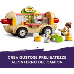 LEGO Friends Food Truck Hot-Dog, Piccolo Camion Giocattolo con Cucina, 2 Mini Bamboline di Leo e Kaya, il Gatto Churro, Accessor