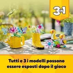 LEGO Creator 3 in 1 Innaffiatoio con Fiori Finti, con Annaffiatoio Giocattolo Trasformabile in Stivale Giallo o in 2 Uccelli con