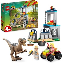 LEGO Jurassic Park La Fuga del Velociraptor, Set di Giochi con Dino, Auto Fuoristrada e 2 Minifigure di Ellie Sattler e Robert M