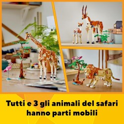 LEGO Creator 3 in 1 Animali del Safari, Giocattolo Trasformabile da Giraffa e Fenicottero in 2 Gazzelle o in Leone e Farfalla, 3