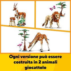 LEGO Creator 3 in 1 Animali del Safari, Giocattolo Trasformabile da Giraffa e Fenicottero in 2 Gazzelle o in Leone e Farfalla, 3