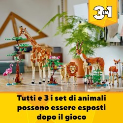 LEGO Creator 3 in 1 Animali del Safari, Giocattolo Trasformabile da Giraffa e Fenicottero in 2 Gazzelle o in Leone e Farfalla, 3