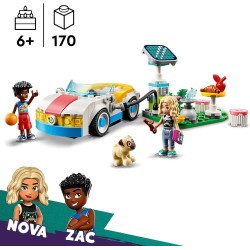 LEGO Friends Auto Elettrica e Caricabatterie, con Macchina Giocattolo, Finta Stazione di Ricarica a Energia Solare e 2 Mini Bamb