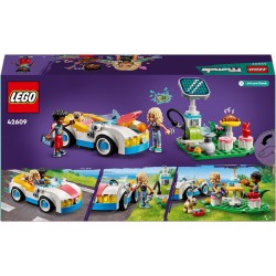 LEGO Friends Auto Elettrica e Caricabatterie, con Macchina Giocattolo, Finta Stazione di Ricarica a Energia Solare e 2 Mini Bamb