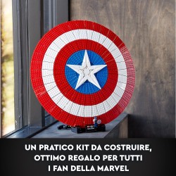 LEGO Marvel Scudo di Captain America, Kit di Costruzione Avengers per Adulti con Minifigure, Targhetta e Martello di Thor da Inf