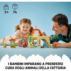 LEGO DUPLO Cura degli Animali di Fattoria Giocattolo, Gioco di Ruolo Educativo con Figure di Cavalli, Mucche e Galline, Set Pres